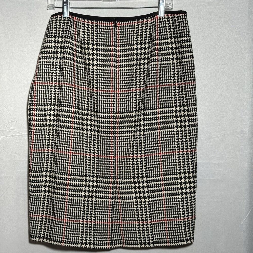 Talbots Womens 14 Wool Blend Plaid Pencil Skirt Black Ivory Red Career Lined
